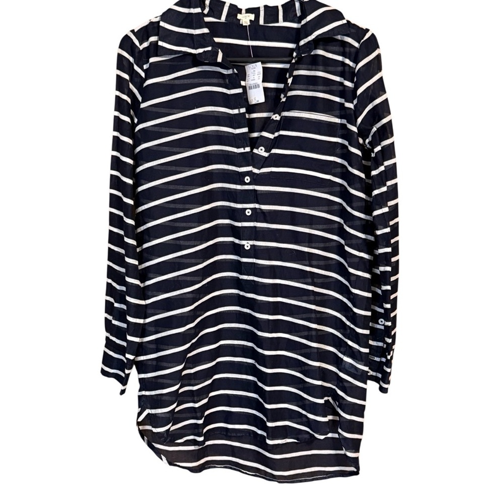 J. Crew navy blue and white swim cover up XS sheer